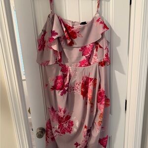 City Chic Strapless Floral Dress in Pink and Red
